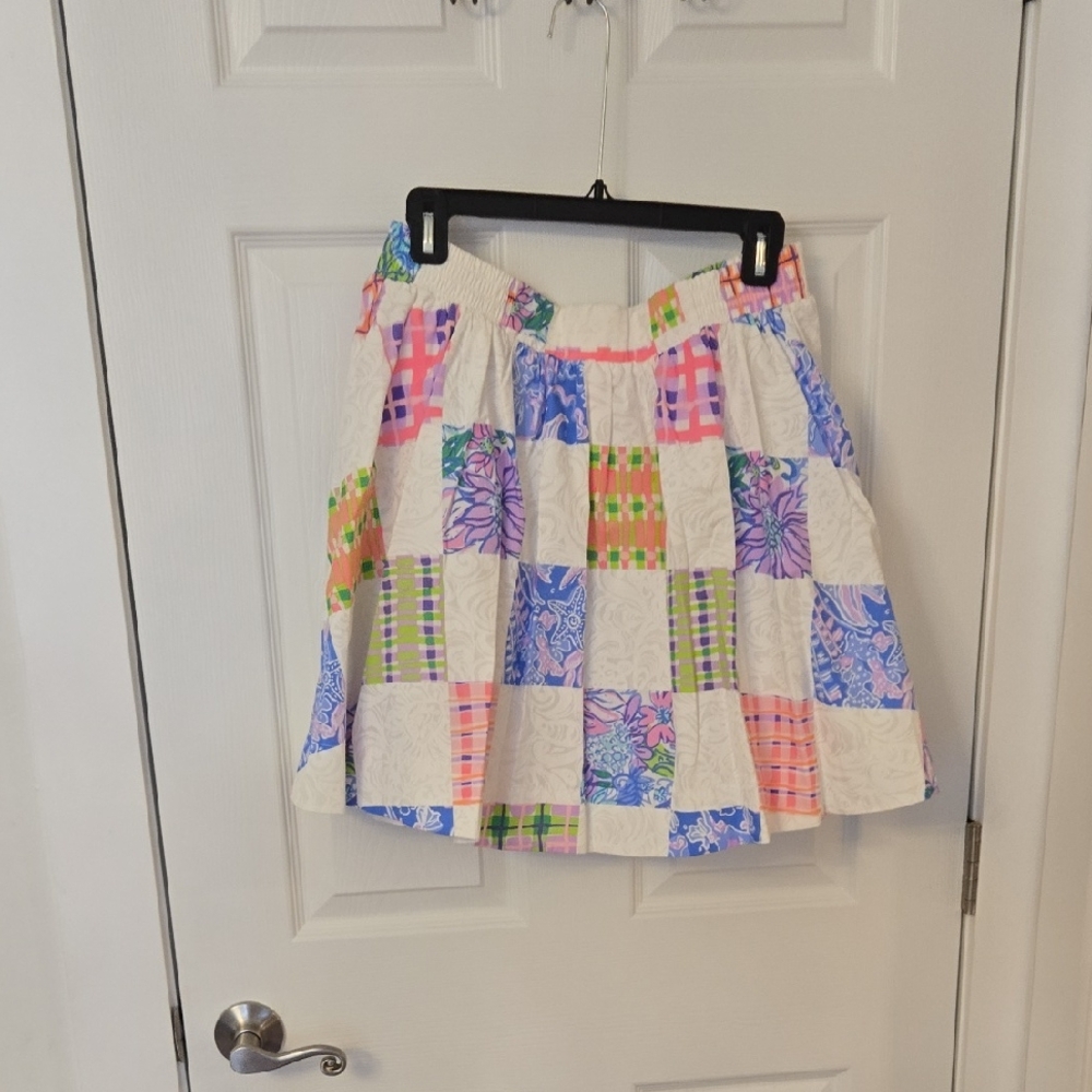 Lilly Pulitzer Pink Yellow Pleated Skater Skirt
